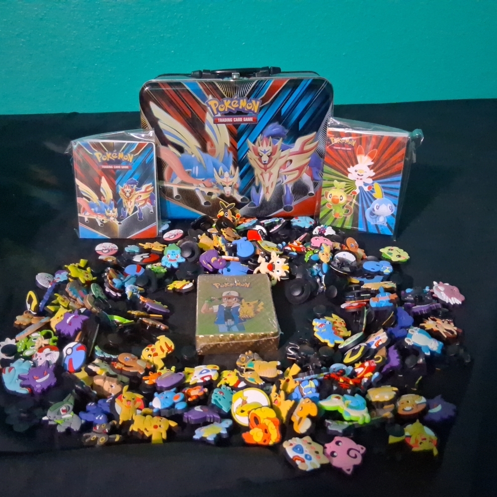 Pokemon 60 Count Rare, 280 Poke Croc Charms Z 2 Card Cases, Poke Lunch Box